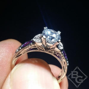 Kirk Kara White Gold "Dahlia" Marquise-Cut Vintage Amethyst Diamond Engagement Ring Side View in Hand