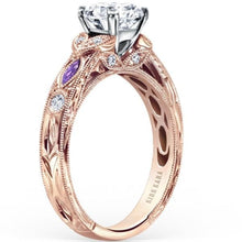 Load image into Gallery viewer, Kirk Kara Rose Gold &quot;Dahlia&quot; Marquise-Cut Vintage Amethyst Diamond Engagement Ring Angled Side View
