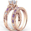 Load image into Gallery viewer, Kirk Kara &quot;Dahlia&quot; Marquise-Cut Vintage Amethyst Diamond Engagement Ring Set Angled Side View 
