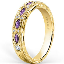 Load image into Gallery viewer, Kirk Kara Yellow Gold &quot;Dahlia&quot; Marquise-Cut Vintage Amethyst Diamond Wedding Band Angled Side View
