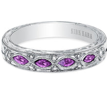 Load image into Gallery viewer, Kirk Kara White Gold &quot;Dahlia&quot; Marquise-Cut Vintage Amethyst Diamond Wedding Band Front View

