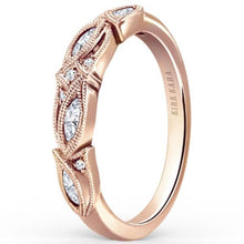 Load image into Gallery viewer, Kirk Kara Rose Gold &quot;Dahlia&quot; Marquise Cut Leaf Diamond Wedding Band Angled Side View
