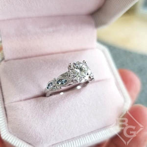Kirk Kara "Dahlia" Marquise Shaped Aquamarine Engagement Ring