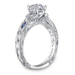 Load image into Gallery viewer, Kirk Kara White Gold Dahlia Marquise Shaped Blue Sapphire Diamond Engagement Ring Angled Side View
