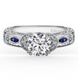 Load image into Gallery viewer, Kirk Kara White Gold Dahlia Marquise Shaped Blue Sapphire Diamond Engagement Ring  Front View 
