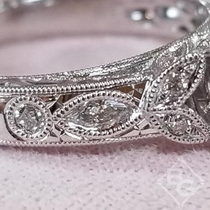 Kirk Kara White Gold "Dahlia" Marquise Side Stone Diamond Engagement Ring Close Up