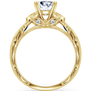 Kirk Kara Yellow Gold "Dahlia" Marquise Side Stone Diamond Engagement Ring Side View