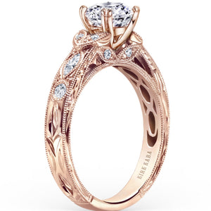 Kirk Kara Rose Gold "Dahlia" Marquise Side Stone Diamond Engagement Ring Angled Side View
