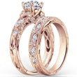 Load image into Gallery viewer, Kirk Kara  Rose Gold &quot;Dahlia&quot; Marquise Side Stone Diamond Engagement Ring Set Angled Side View
