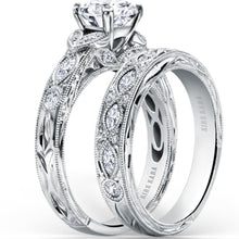 Load image into Gallery viewer, Kirk Kara White Gold &quot;Dahlia&quot; Marquise Side Stone Diamond Engagement Ring Set Angled Side View
