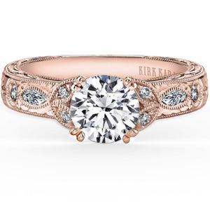Kirk Kara  Rose Gold "Dahlia" Marquise Side Stone Diamond Engagement Ring Front View