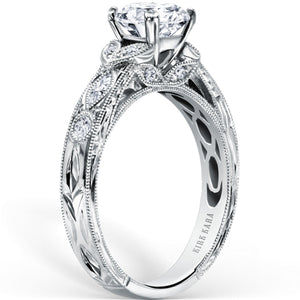 Kirk Kara White Gold "Dahlia" Marquise Side Stone Diamond Engagement Ring Angled Side View