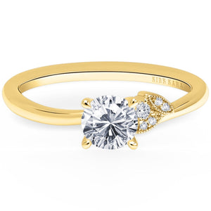 Kirk Kara Yellow Gold "Dahlia" Petite Leaf Diamond Engagement Ring Front View