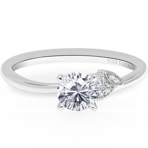 Kirk Kara White Gold "Dahlia" Petite Leaf Diamond Engagement Ring Front View