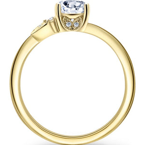 Kirk Kara Yellow Gold "Dahlia" Petite Leaf Diamond Engagement Ring Side View