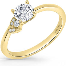 Load image into Gallery viewer, Kirk Kara Yellow Gold &quot;Dahlia&quot; Petite Leaf Diamond Engagement Ring Angled Side View
