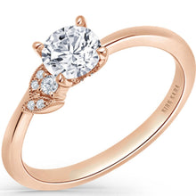 Load image into Gallery viewer, Kirk Kara Rose Gold &quot;Dahlia&quot; Petite Leaf Diamond Engagement Ring Angled Side View

