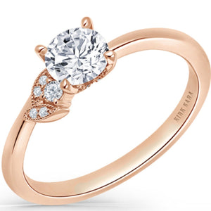 Kirk Kara Rose Gold "Dahlia" Petite Leaf Diamond Engagement Ring Angled Side View
