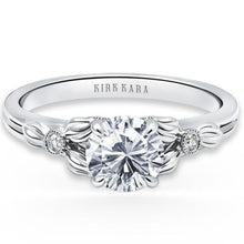 Load image into Gallery viewer, Kirk Kara White Gold &quot;Dahlia&quot; Petite Textured Leaf Diamond Engagement Ring Front View
