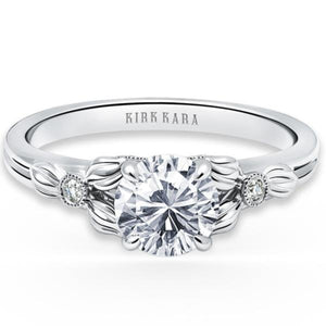 Kirk Kara White Gold "Dahlia" Petite Textured Leaf Diamond Engagement Ring Front View