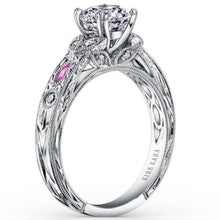 Load image into Gallery viewer, Kirk Kara White Gold &quot;Dahlia&quot; Pink Sapphire Marquise Cut Diamond Engagement Ring Angled Side View
