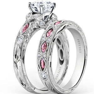 Kirk Kara "Dahlia" Pink Sapphire Marquise Cut Diamond Engagement Ring