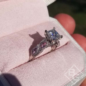 Kirk Kara Dahlia Princess Cut Center Marquise Cut Side Pink Sapphire Gemstone Engagement Ring