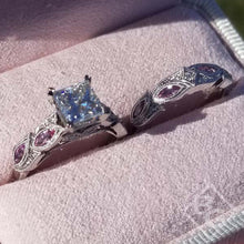 Load image into Gallery viewer, Kirk Kara Dahlia Princess Cut Center Marquise Cut Side Pink Sapphire Gemstone Engagement Ring
