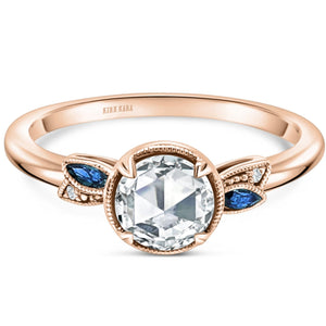 Kirk Kara "Dahlia" Rose Cut Diamond & Blue Sapphire Engagement Ring