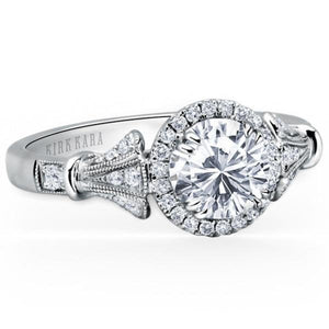 Kirk Kara White Gold "Lori" Diamond Halo Engagement Ring Angled Front View
