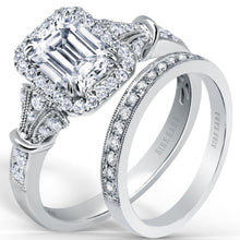 Load image into Gallery viewer, Kirk Kara White Gold &quot;Lori&quot; Diamond Engagement Ring Set Angled Side View
