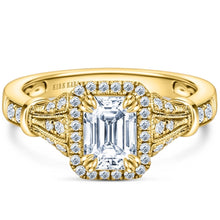Load image into Gallery viewer, Kirk Kara Yellow Gold &quot;Lori&quot; Emerald Cut Halo Diamond Engagement Ring Front View
