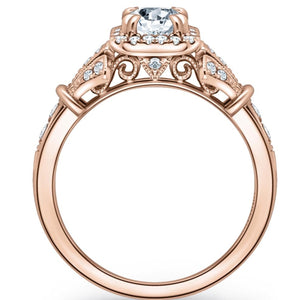 Kirk Kara Rose Gold "Lori" Emerald Cut Halo Diamond Engagement Ring Side View 