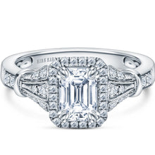 Load image into Gallery viewer, Kirk Kara White Gold &quot;Lori&quot; Emerald Cut Halo Diamond Engagement Ring Front View
