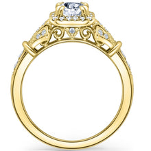 Load image into Gallery viewer, Kirk Kara Yellow Gold &quot;Lori&quot; Emerald Cut Halo Diamond Engagement Ring Side View
