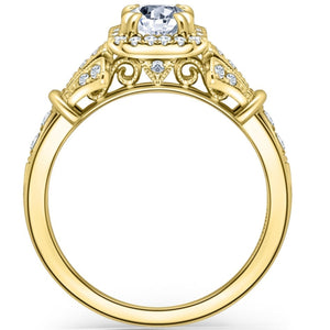 Kirk Kara Yellow Gold "Lori" Emerald Cut Halo Diamond Engagement Ring Side View