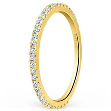 Load image into Gallery viewer, Kirk Kara Yellow Gold &quot;Pirouetta&quot; Simple Prong Set Diamond Wedding Band Angled Side View
