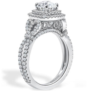 Kirk Kara White Gold "Pirouetta" Double Halo Diamond Engagement Ring Angled Side View