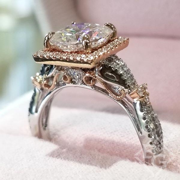Kirk Kara Pirouetta Large Cushion Center Princess Halo Diamond Engagement Ring