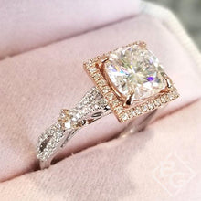 Load image into Gallery viewer, Kirk Kara Pirouetta Large Cushion Center Princess Halo Diamond Engagement Ring
