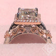 Load image into Gallery viewer, Kirk Kara  White &amp; Rose Gold Pirouetta Large Princess Cut Halo Diamond Engagement Ring Close Up
