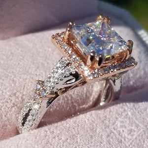 Kirk Kara Pirouetta Princess Cut Two-Tone Halo Diamond Engagement Ring 14K  White & Rose Gold