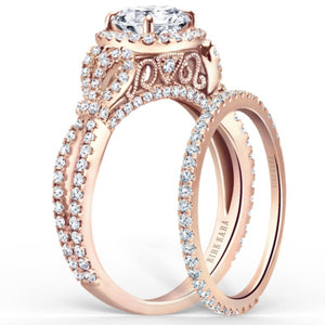Kirk Kara Rose Gold "Pirouetta" Simple Prong Set Diamond Engagement Ring Angled Side View