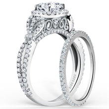 Load image into Gallery viewer, Kirk Kara White Gold &quot;Pirouetta&quot; Simple Prong Set Diamond Engagement Ring Set Angled Side View
