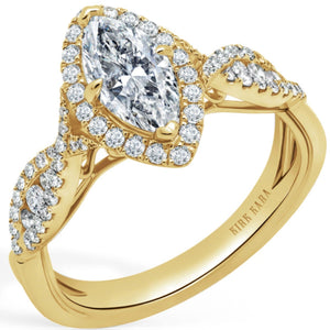 Kirk Kara "Pirouetta" Split Shank Twist Marquise Halo Diamond Engagement Ring
