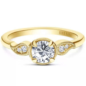 Kirk Kara Yellow Gold "Rayana" Paisley Swirl Milgrain Halo Diamond Engagement Ring Front View