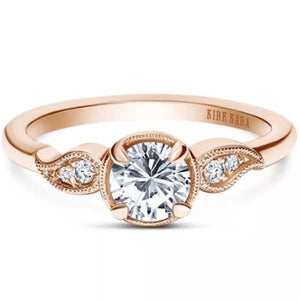 Kirk Kara Rose Gold "Rayana" Paisley Swirl Milgrain Halo Diamond Engagement Ring Front View