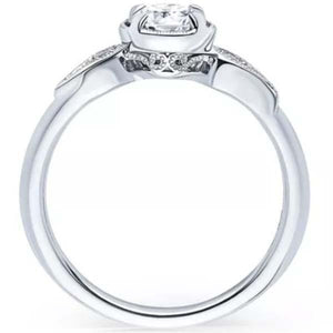Kirk Kara White Gold "Rayana" Paisley Swirl Milgrain Halo Diamond Engagement Ring Side View