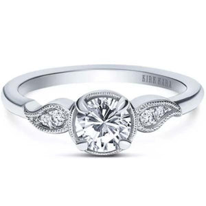 Kirk Kara White Gold "Rayana" Paisley Swirl Milgrain Halo Diamond Engagement Ring Front View