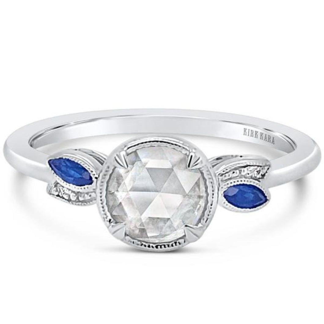 Kirk Kara Rose Cut White Diamond & Blue Sapphire Leaf Engagement Ring